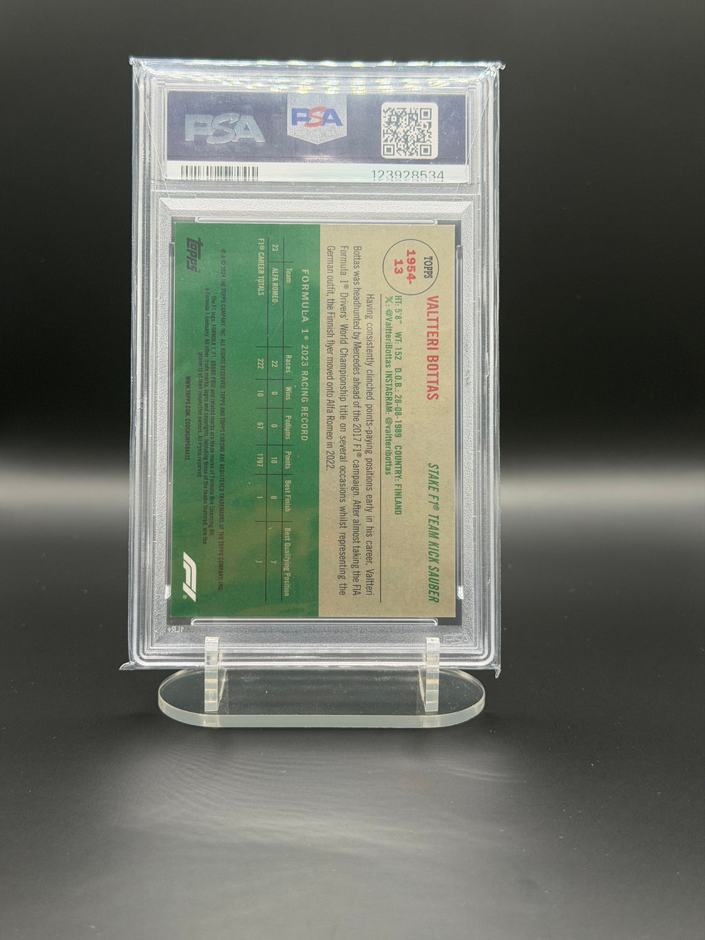 F1 - Valterri Bottas 1/1 - Padparadscha - PSA 9