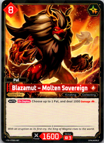 Palworld TCG trial deck card Blazamut - Molten Sovereign, Lucky Pal, TD rarity, ETD01-007